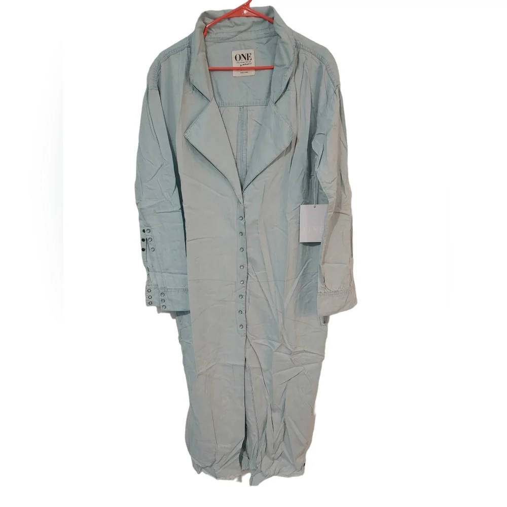 ONE X ONE TEASPOON Le Hustle Light Denim Coat Duster Trench Coat NWT Size XS - Picture 2 of 6